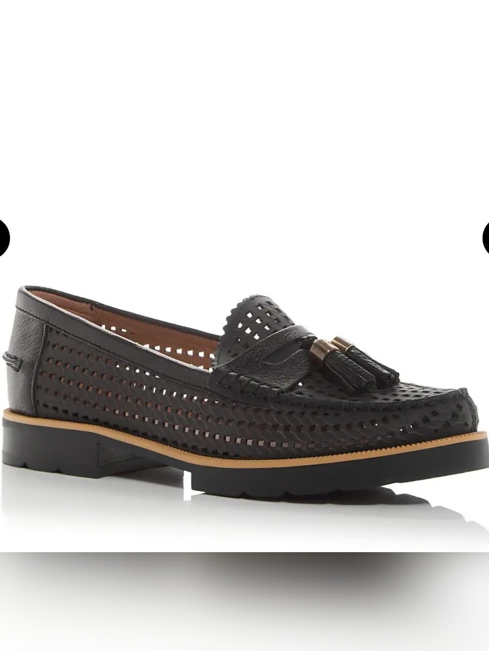 Donald Pliner Womens Slip on Tassel Perforated Loafer Flats Size 7.5 Shoes Black